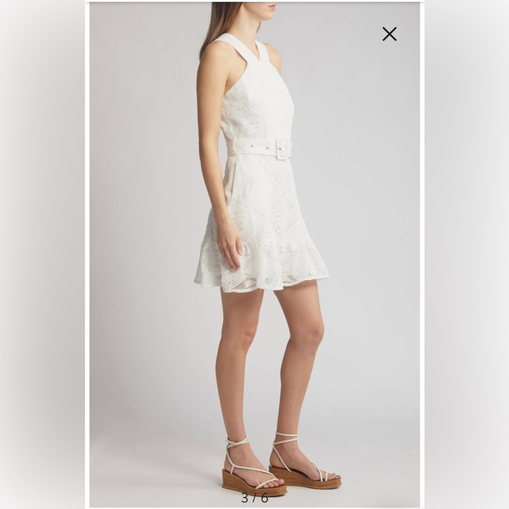 New CIEBON braylee lace eyelet belted sleeveless midi dress - Picture 3 of 8